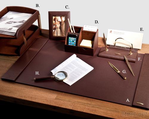 Luxury Brown Leather 8-Pc Desk Set